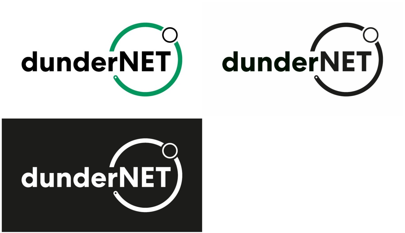 dunderNETs nya logotyp i dess olika färgsättningar